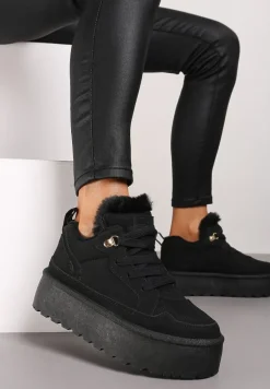 Czarne Sneakersy Vices Stylizowane na Śniegowce na Platformie Obszyte Futerkiem Naleris