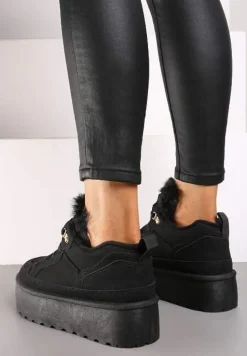 Czarne Sneakersy Vices Stylizowane na Śniegowce na Platformie Obszyte Futerkiem Naleris