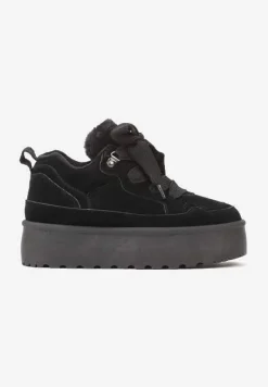 Czarne Sneakersy Vices Stylizowane na Śniegowce na Platformie Obszyte Futerkiem Naleris