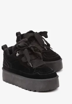 Czarne Sneakersy Vices Stylizowane na Śniegowce na Platformie Obszyte Futerkiem Naleris