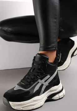 Czarne Sneakersy za Kostkę na Grubej Podeszwie Luntris