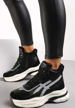 Czarne Sneakersy za Kostkę na Grubej Podeszwie Luntris