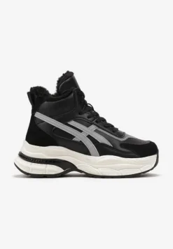 Czarne Sneakersy za Kostkę na Grubej Podeszwie Luntris