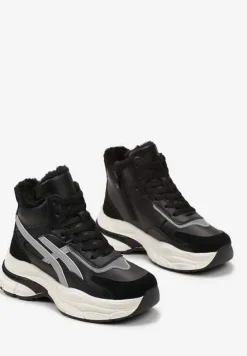 Czarne Sneakersy za Kostkę na Grubej Podeszwie Luntris