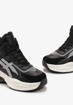 Czarne Sneakersy za Kostkę na Grubej Podeszwie Luntris