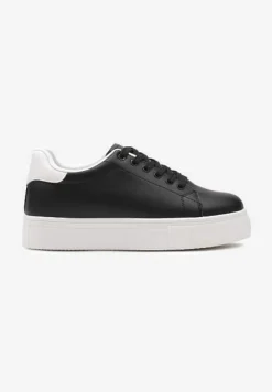 Czarne Sneakersy z Cholewką przed Kostkę na Platformie Longana