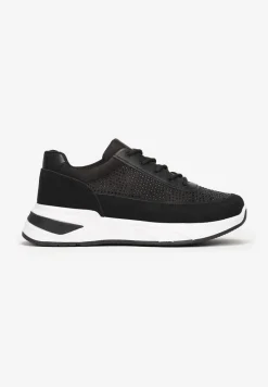 Czarne Sneakersy z Drobnymi Cyrkoniami Hinekle
