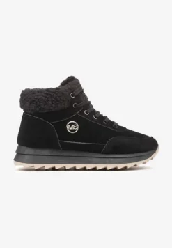 Czarne Sneakersy z Ekozamszu z Futrzaną Wyściółką Etaylla