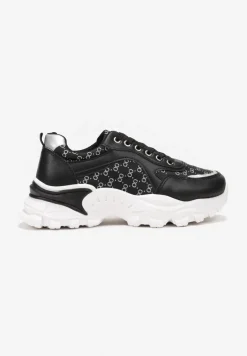 Czarne Sneakersy z Metaliczną Nitką na Grubej Podeszwie Melimeda