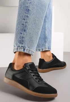 Czarne Sneakersy z Ozdobnymi Przeszyciami przed Kostkę Redala