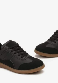 Czarne Sneakersy z Ozdobnymi Przeszyciami przed Kostkę Redala