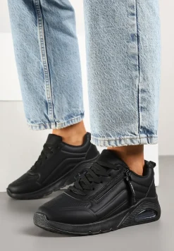 Czarne Sneakersy z Tłoczoną Cholewką i Napisami Tosilea