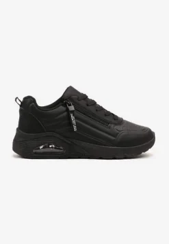 Czarne Sneakersy z Tłoczoną Cholewką i Napisami Tosilea