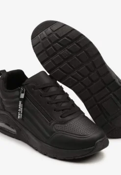 Czarne Sneakersy z Tłoczoną Cholewką i Napisami Tosilea