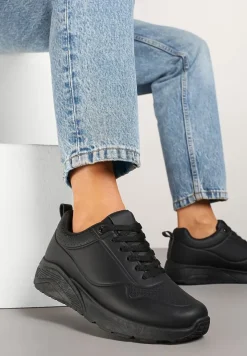 Czarne Sneakersy z Tłoczoną Cholewką Ulithrena