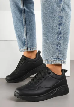Czarne Sneakersy z Tłoczoną Cholewką Ulithrena