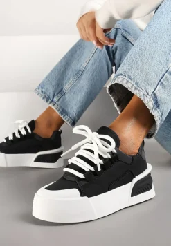 Czarne Streetwearowe Sneakersy Trampki na Platformie Danenith
