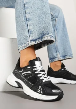 Czarne Streetwearowe Sneakersy ze Wstawkami z Siateczki Deylisse