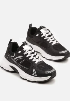 Czarne Streetwearowe Sneakersy ze Wstawkami z Siateczki Deylisse