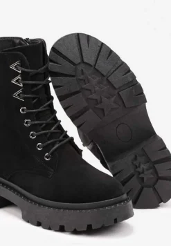 Czarne Sznurowane Botki na Platformie w Stylu Workerów Erisandre