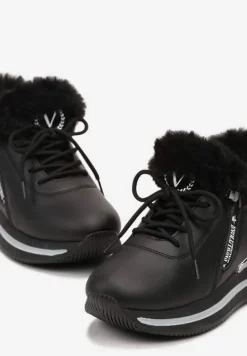 Czarne Sznurowane Botki Sneakersy z Futerkiem Gameda