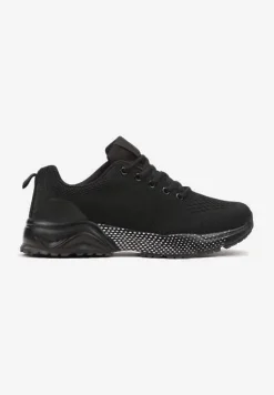 Czarne Sznurowane Buty Sportowe Sneakersy z Tłoczoną Podeszwą Vikkina