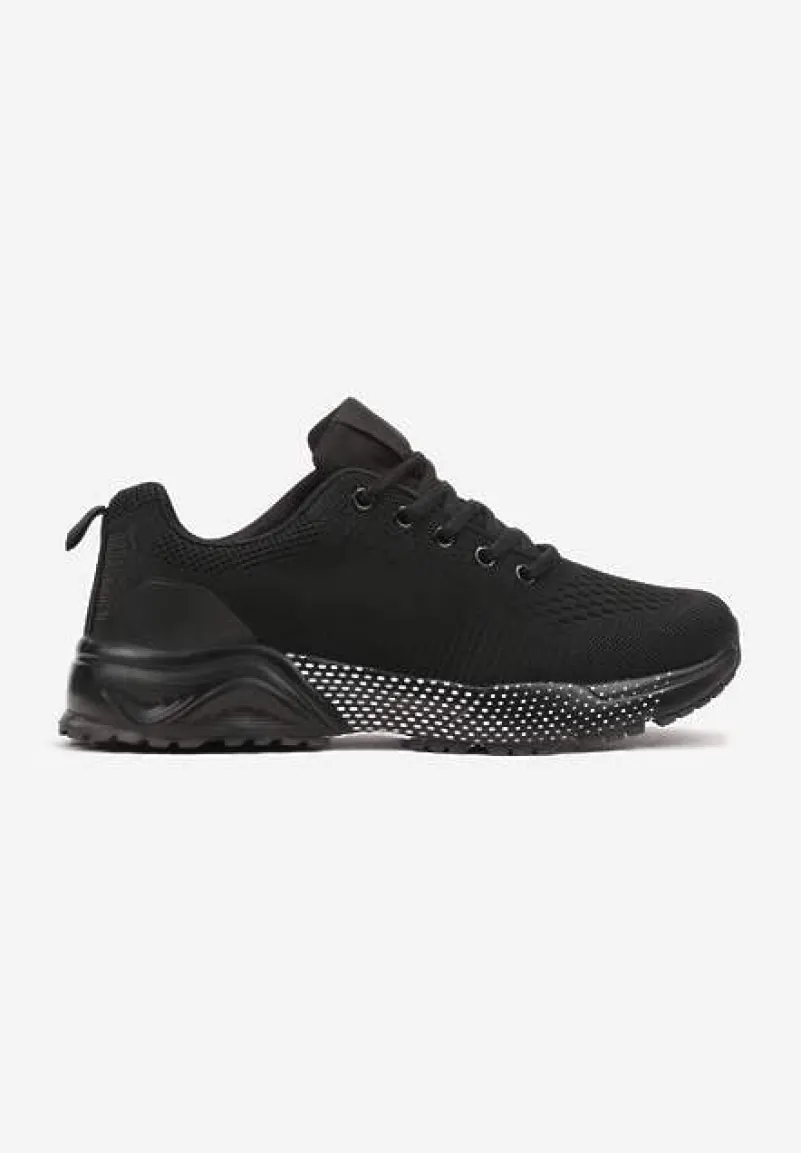 Czarne Sznurowane Buty Sportowe Sneakersy z Tłoczoną Podeszwą Vikkina