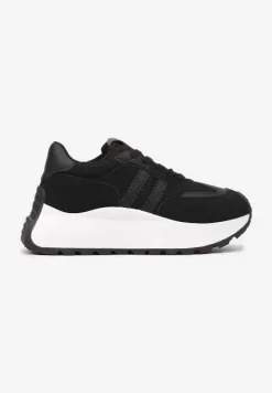 Czarne Sznurowane Sneakersy Vices na Platformie z Ozdobnymi Paskami Seliniel