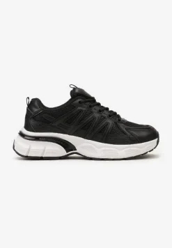 Czarne Sznurowane Sneakersy z Ekoskóry z Siateczką i Odblaskami Aeriesa