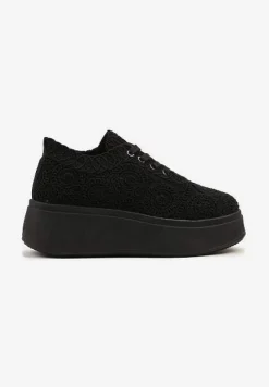 Czarne Szydełkowe Sneakersy Typu Tenisówki na Platformie Filalena
