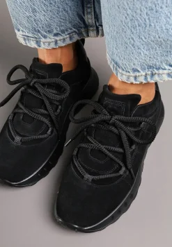 Czarne Zamszowe Sneakersy z Wkładką ze Skóry Naturalnej Dolavienne