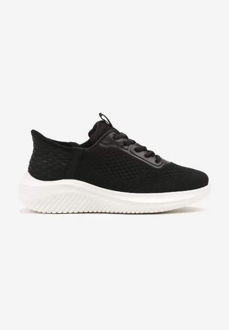 Czarno-Białe Buty Sportowe Sneakersy z Siateczki na Podeszwie z Tłoczeniami Kortebia