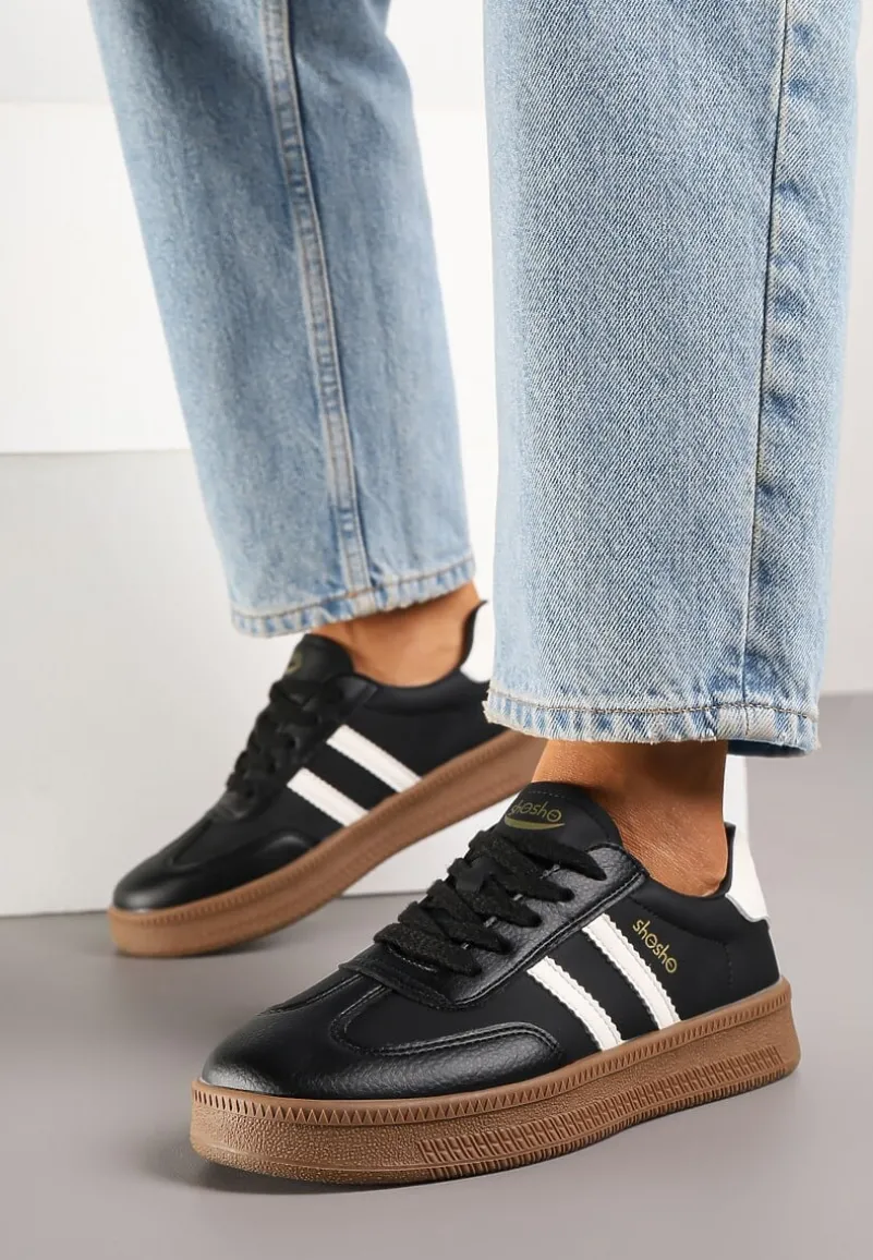 Czarno-Białe Sneakersy Sportowe z Ozdobnymi Paskami i Przeszyciami Wenilan