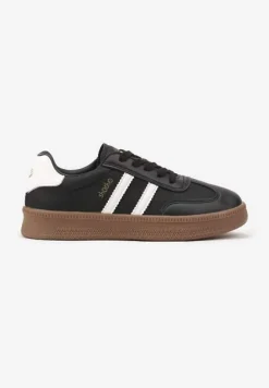 Czarno-Białe Sneakersy Sportowe z Ozdobnymi Paskami i Przeszyciami Wenilan