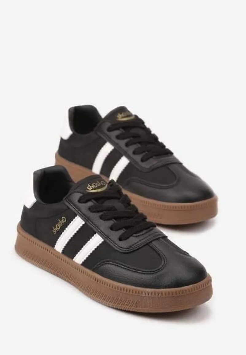 Czarno-Białe Sneakersy Sportowe z Ozdobnymi Paskami i Przeszyciami Wenilan