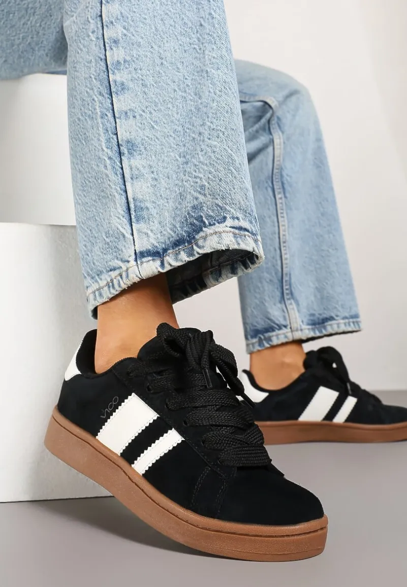 Czarno-Białe Sneakersy Typu Kultowe Tenisówki Zdobione Paskami Nevellise