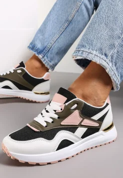 Czarno-Białe Sznurowane Sneakersy na Płaskiej Podeszwie Salisa