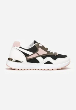 Czarno-Białe Sznurowane Sneakersy na Płaskiej Podeszwie Salisa