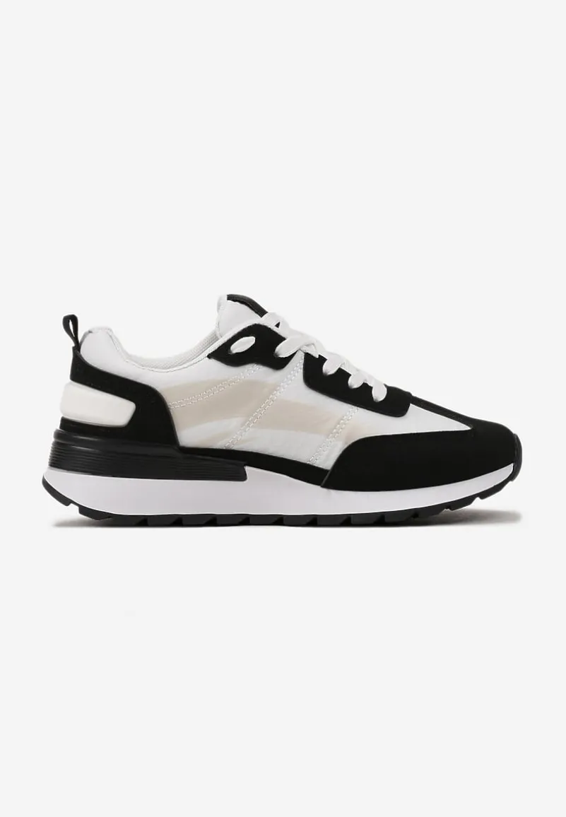 Czarno-Białe Sznurowane Sneakersy z Materiałowymi Wstawkami Aneril