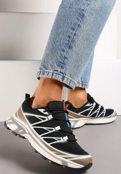 Czarno-Brązowe Sneakersy z Ozdobnymi Wstawkami i Ściąganą Gumką Aineri