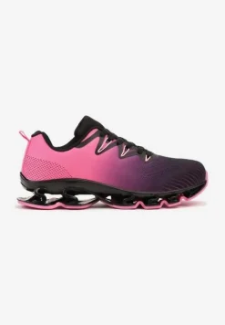 Czarno-Fuksjowe Sznurowane Buty Sportowe z Efektem Ombre na Grubej Podeszwie Vikisema