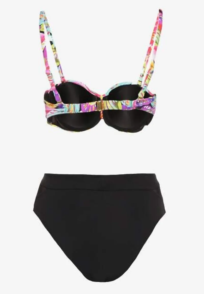 Czarno-Różowe Bikini Majtki Typu Figi i Biustonosz w Abstrakcyjny Motyw Anitlle