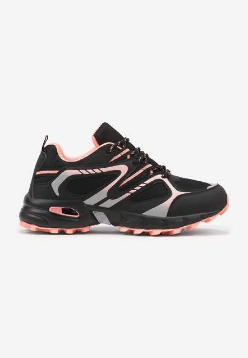 Czarno-Różowe Buty Sportowe Sneakersy na Płaskiej Podeszwie ze Sznurowaniem i Geometrycznym Wzorem Raivi