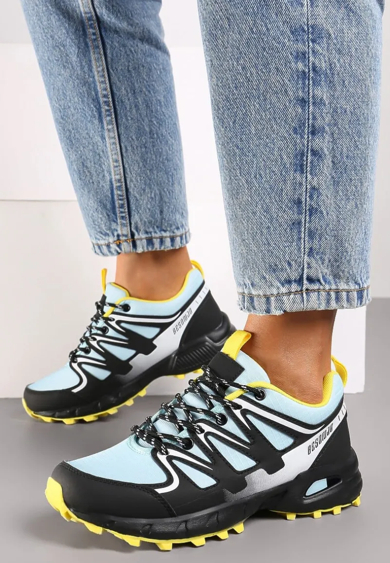Czarno-Żółte Buty Sportowe Sneakersy Sznurowane na Tłoczonej Podeszwie Tinasinna