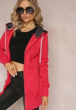 Czerwona Bluza z Kapturem i Polarem Halimins