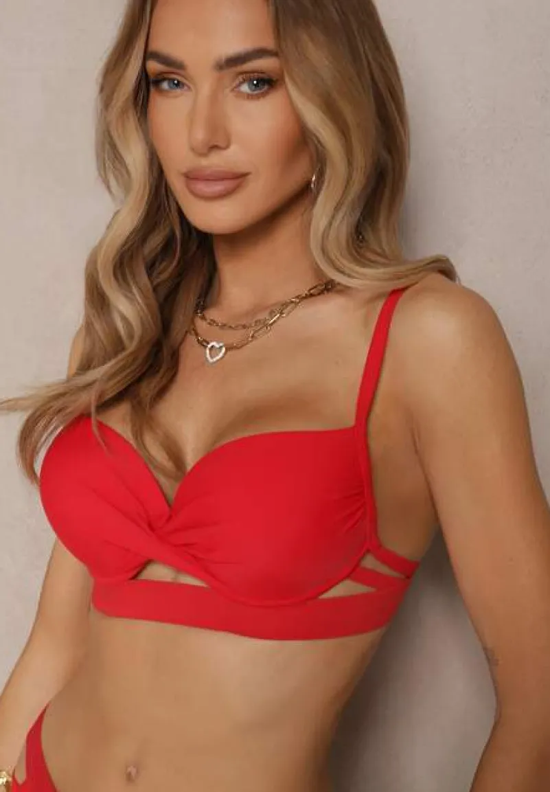 Czerwone Bikini z Ozdobnymi Wycięciami Wiązany Biustonosz i Majtki Figi Kinessa