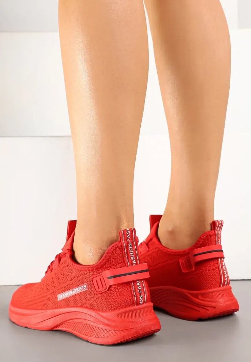Czerwone Buty Sportowe Sneakersy Ozdobione Tłoczeniem i Napisami Odalene