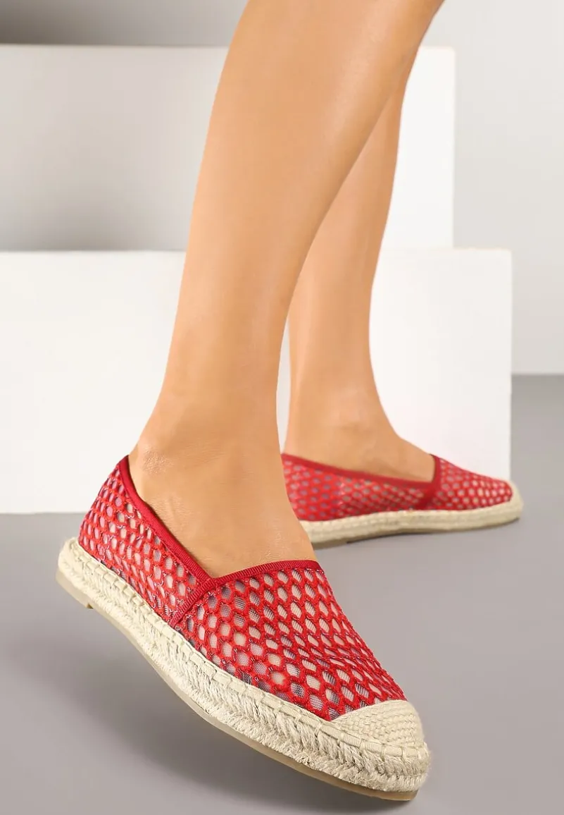 Czerwone Espadryle z Siateczkową Cholewką i Plecionką Lillevi