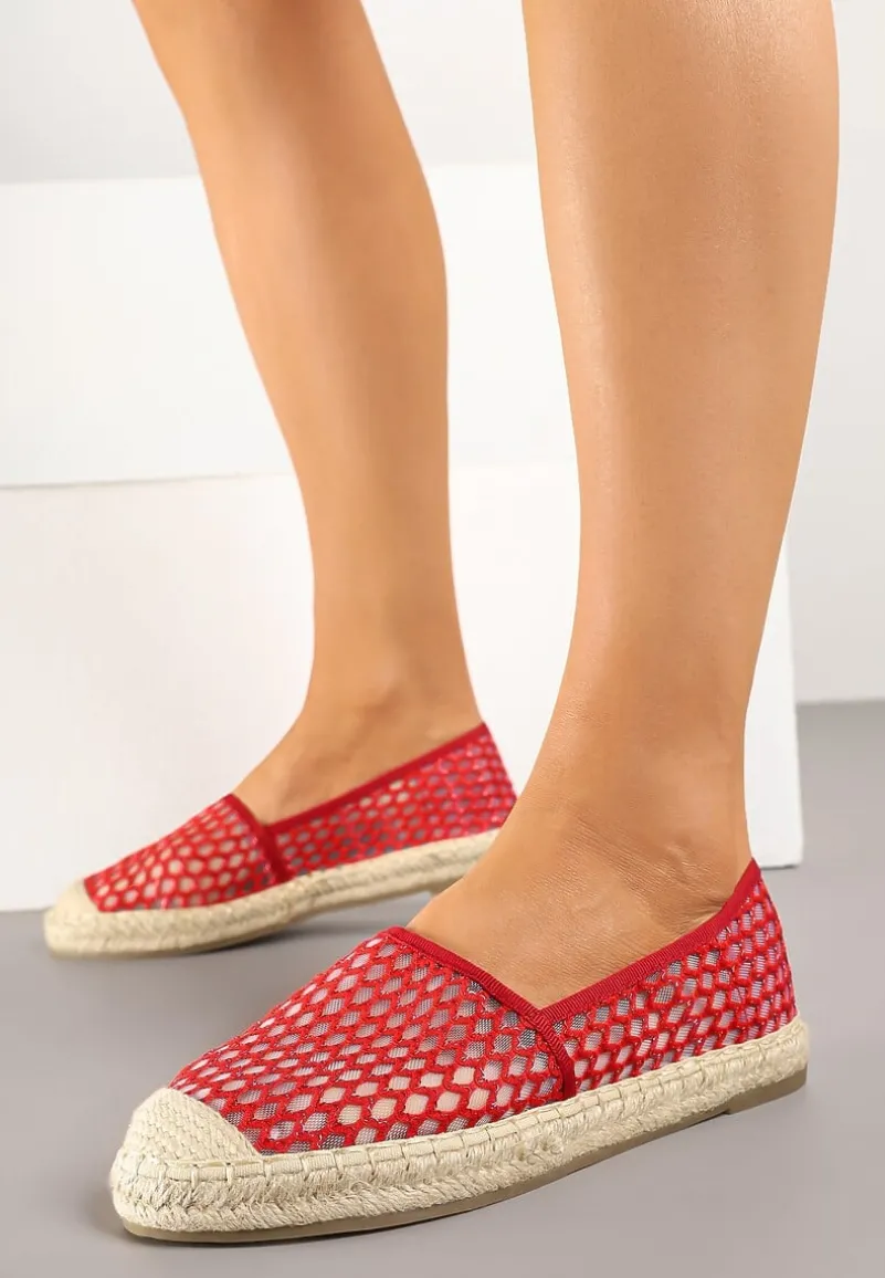 Czerwone Espadryle z Siateczkową Cholewką i Plecionką Lillevi