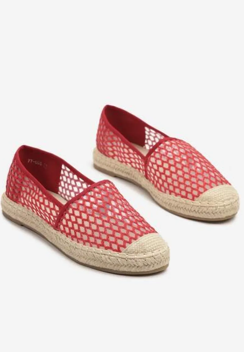 Czerwone Espadryle z Siateczkową Cholewką i Plecionką Lillevi